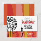 レトロライオンガール ベイビーシャワー サファリ 招待状 (正面/裏面)