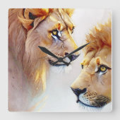 レトロライオンズアート – クラシックワイルドライフウォールアート スクエア壁時計 (正面)