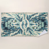 レトロライオンヘッド – ヴィンテージライオン顔ビーチタオル ビーチタオル (正面)