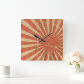 レトロライジングサンウォールクロック スクエア壁時計 (ホーム)