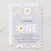 レトロライトパープルデイジー誕生日パーティーの招待 招待状 (正面)