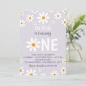 レトロライトパープルデイジー誕生日パーティーの招待 招待状 (スタンド正面)