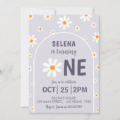 レトロライトパープル最初の誕生日パーティーの招待 招待状 (正面)