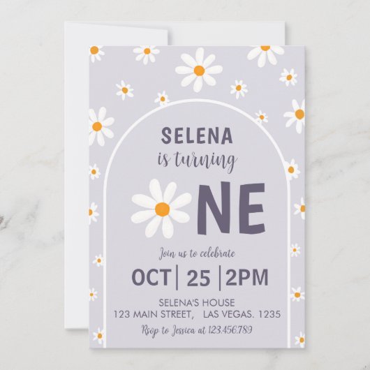 レトロライトパープル最初の誕生日パーティーの招待 招待状 (正面)