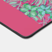 レトロライトピンクと緑の花模様 デスクマット (コーナー)