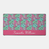 レトロライトピンクと緑の花模様 デスクマット (正面)