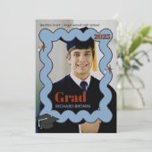 レトロライトブルーの波状卒業招待状 案内状 (スタンド正面)