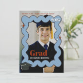 レトロライトブルーの波状卒業招待状 案内状 (スタンド正面)