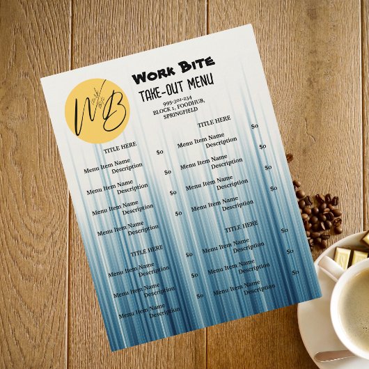 レトロライトブルーレストランテイクアウトメニューQRコード チラシ