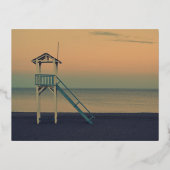 レトロライフガードビーチタワーサンセットフォト 箔シーズンポストカード (正面)