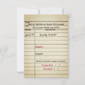 レトロライブラリカードウェディングRSVP 招待状 (正面)