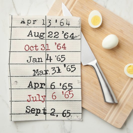 レトロライブラリカード キッチンタオル (四つ折り)