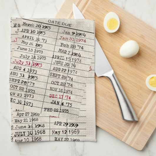 レトロライブラリカード キッチンタオル (四つ折り)