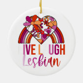 レトロライブ笑いレズビアンレインボーフローラハートPrid セラミックオーナメント (裏面)