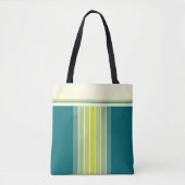 レトロライムとアクアサーフボードストライプのトート トートバッグ (正面)