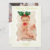 レトロライムギンガムメリークリスマスウェーブー2枚の写真 シーズンカード (正面/裏面)