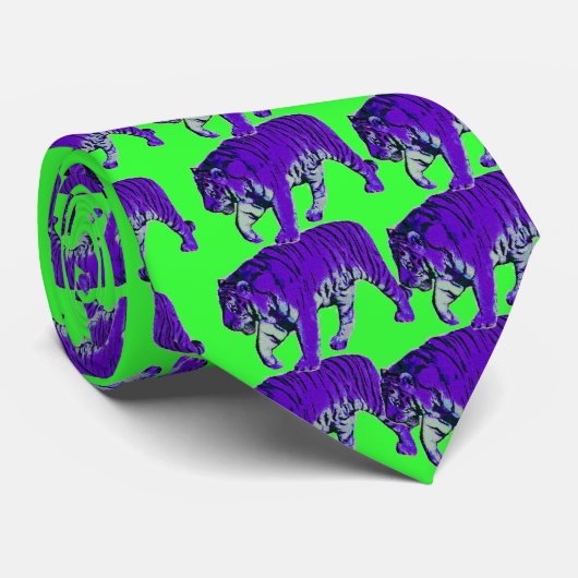 レトロライムグリーンのパンクロックのモダンの紫色のトラ ネクタイ (ロール)