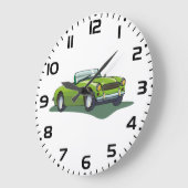 レトロライムグリーン オープンカー スポーツカー ラージ壁時計 (傾斜)