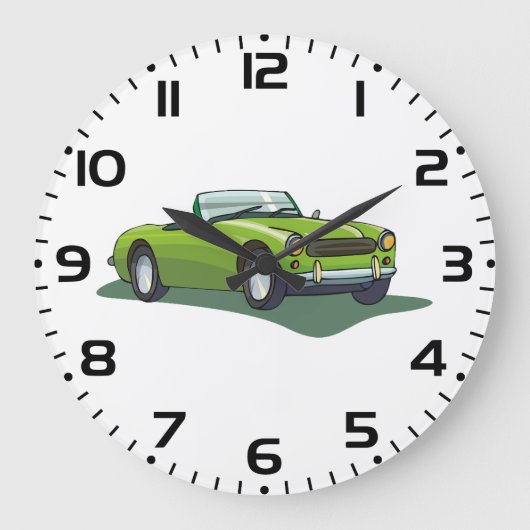 レトロライムグリーン オープンカー スポーツカー ラージ壁時計 (正面)