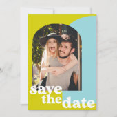 レトロライムブルー幾何学結合結婚写真 セーブザデート (正面)