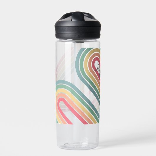 レトロラインアーチパステルレインボーカラースクリプト名 ウォーターボトル (正面)