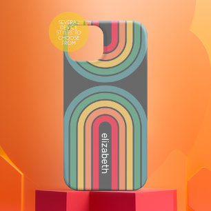 レトロラインアーチパステルレインボーカラー名前をカスタムする iPhone 16ケース