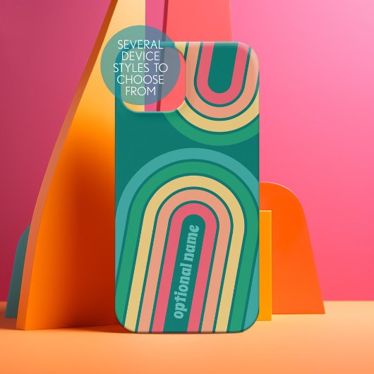 レトロラインアーチパステルレインボーカラー名前をカスタムする SAMSUNG GALAXYケース