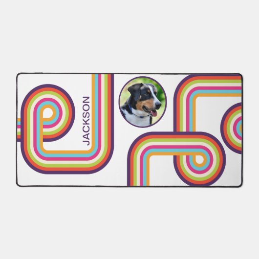 レトロラインアートドッグフォト デスクマット (正面)