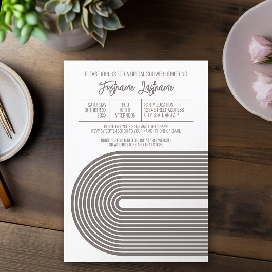 レトロラインアートブライダルシャワーパーティーシャンパンカラー 招待状