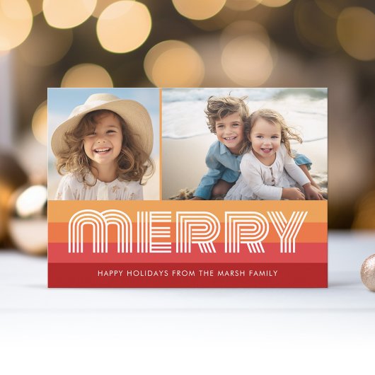 レトロラインアートレッドメリーオレンジ – 写真 – 70s Vibe シーズンカード