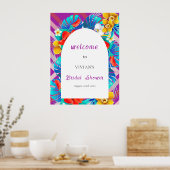 レトロライントロピカルマゼンタブライダルシャワーへようこそ ポスター (キッチン)