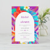 レトロライントロピカルマゼンタ明るい赤紫色ブライダルシャワー 招待状 (スタンド正面)