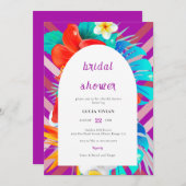 レトロライントロピカルマゼンタ明るい赤紫色ブライダルシャワー 招待状 (正面/裏面)