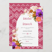 レトロラインフローラマゼンタ明るい赤紫色ブライダルブランチ 招待状 (正面/裏面)