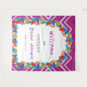 レトロラインマゼンタ熱帯ブライダルシャワー歓迎 タペストリー (正面(横))