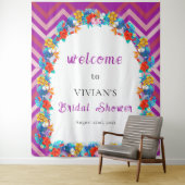 レトロラインマゼンタ熱帯ブライダルシャワー歓迎 タペストリー (インサイチュ)