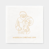 レトロライン描サンタパーソナライズされた金ゴールドナプキン 箔ナプキン (正面)