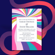 レトロラウンドスワールサイケデリック結婚式招待状