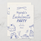 レトロラグジュアリービーチ | 編集可能なブライズパーティー 招待状 (正面/裏面)