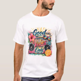 レトロラジオのトロピカルTシャツ - Good Vibes Only Tシャツ