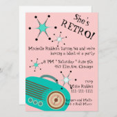 レトロラジオピンク及びターコイズ誕生日招待状 招待状 (正面/裏面)