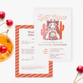 レトロラストディスコ女性のカーボーイバッハパーティー週末金ゴールド 箔招待状