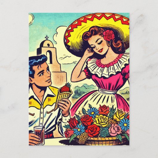 レトロラブカップル漫画 ポストカード (正面)