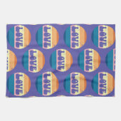 レトロラブタイポグラフィオンヴィンテージサンセットストライプズ キッチンタオル (横)