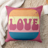 レトロラブタイポグラフィオンヴィンテージサンセットストライプズ クッション (ブランケット)