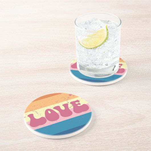 レトロラブタイポグラフィオンヴィンテージサンセットストライプズ コースター (側面)