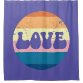 レトロラブタイポグラフィオンヴィンテージサンセットストライプズ シャワーカーテン (正面)