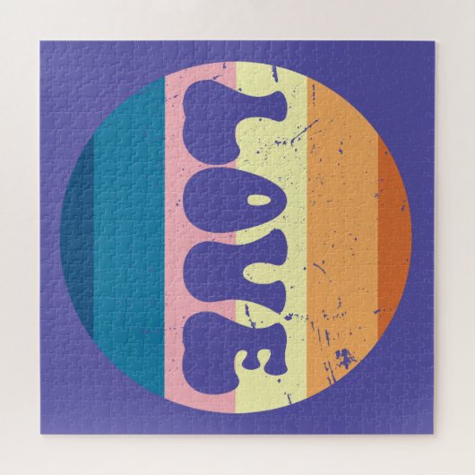 レトロラブタイポグラフィオンヴィンテージサンセットストライプズ ジグソーパズル (横)