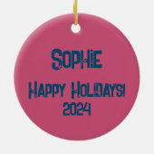 レトロラブタイポグラフィオンヴィンテージサンセットストライプズ セラミックオーナメント (裏面)