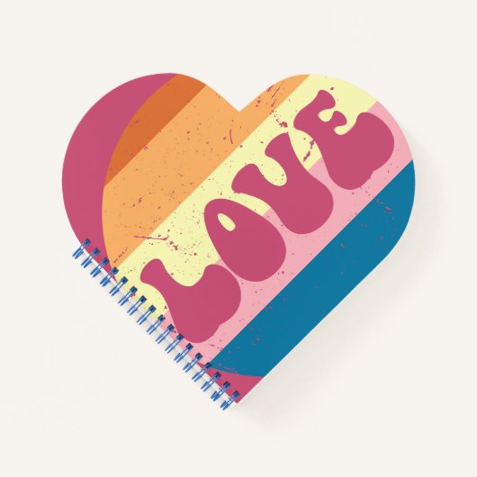 レトロラブタイポグラフィオンヴィンテージサンセットストライプズ ノートブック (正面)